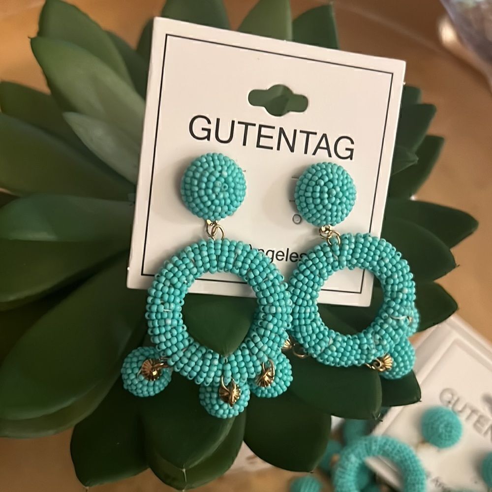 Green Color Boho White Beaded Earring For Women's